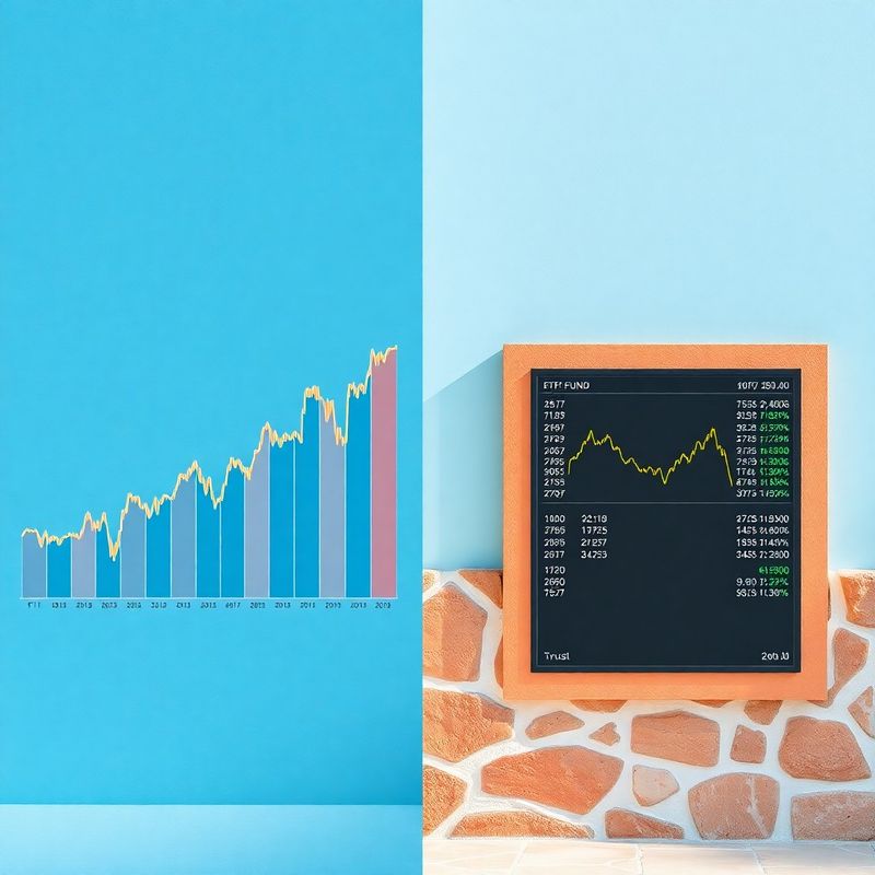 Uredska kompozicija s grafikonom ETF indeksa i tikerom pojedinačnih dionica