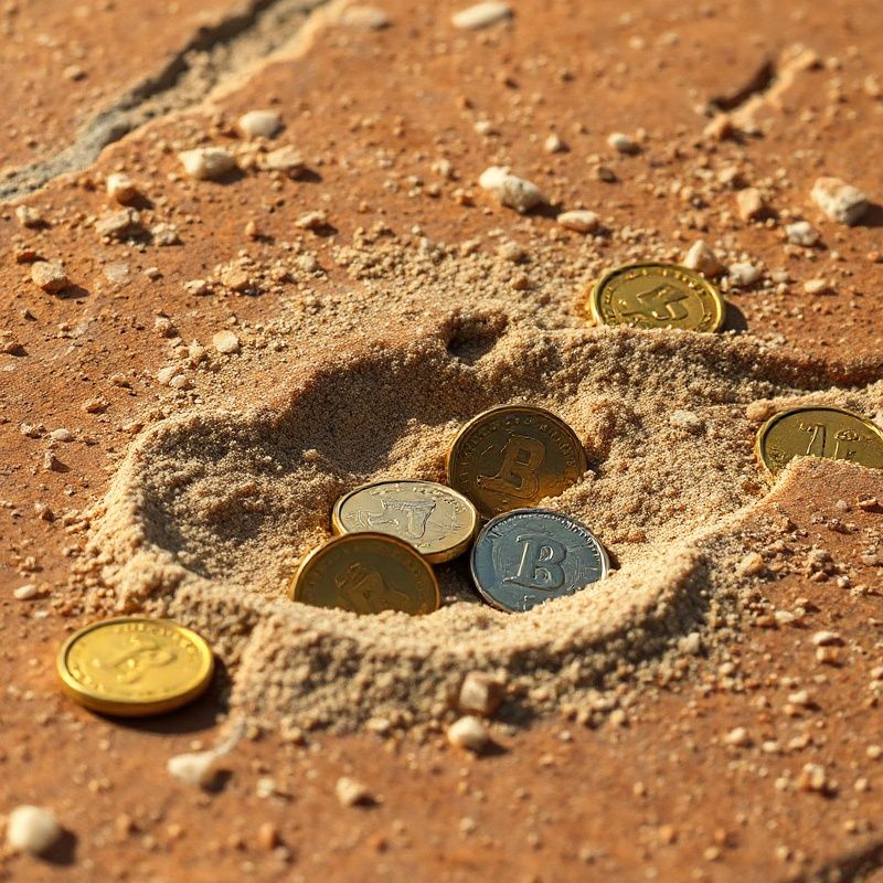 Kovanice koje se pretvaraju u pijesak na kamenoj podlozi — simbol gubitka kupovne moći