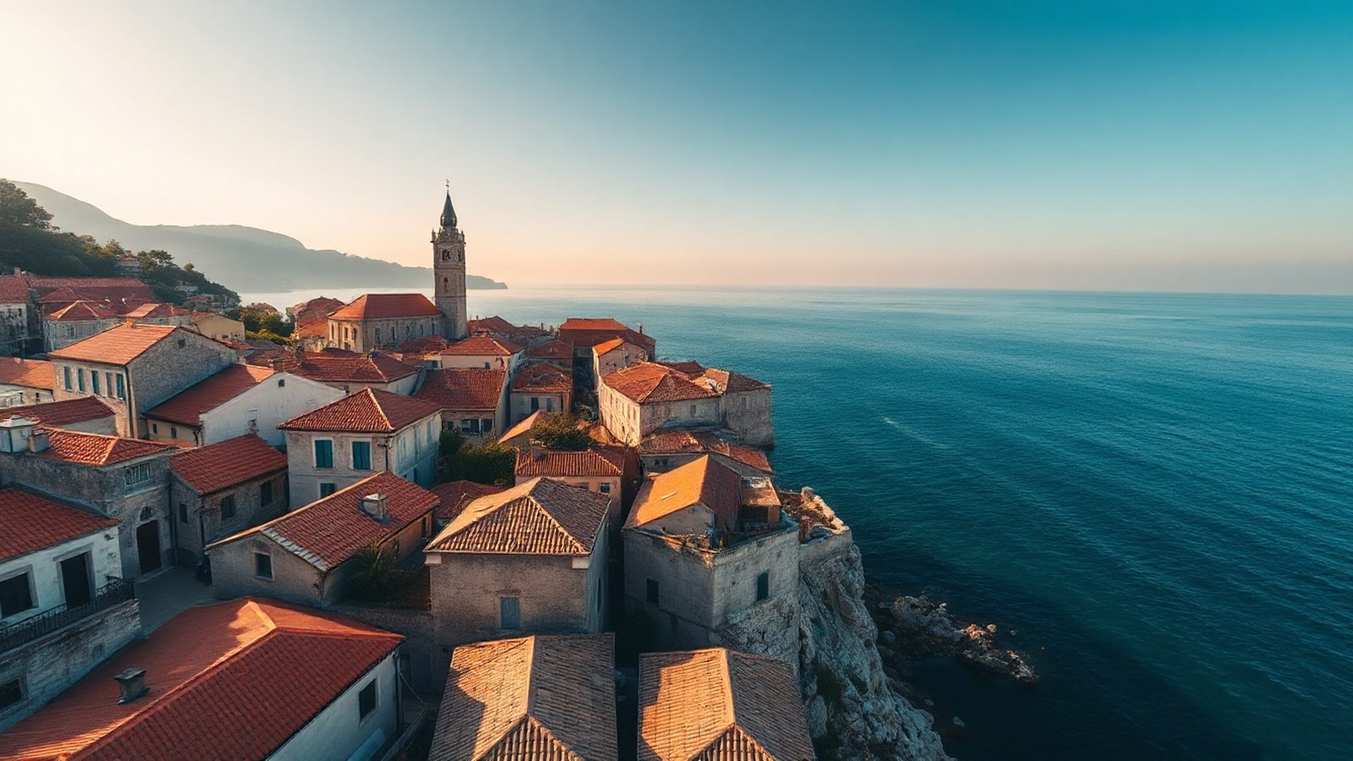 Panorama dubrovačkih krovova i azurni Jadran u zlatnom satu